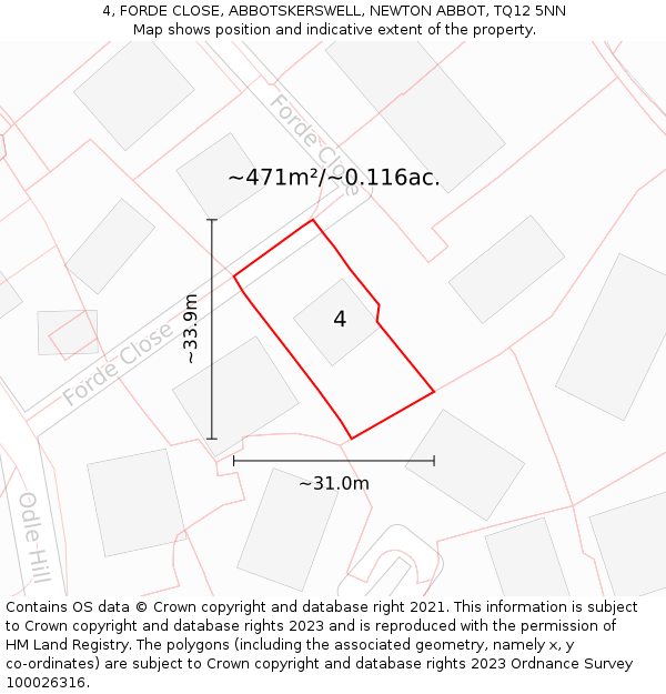 4, FORDE CLOSE, ABBOTSKERSWELL, NEWTON ABBOT, TQ12 5NN: Plot and title map