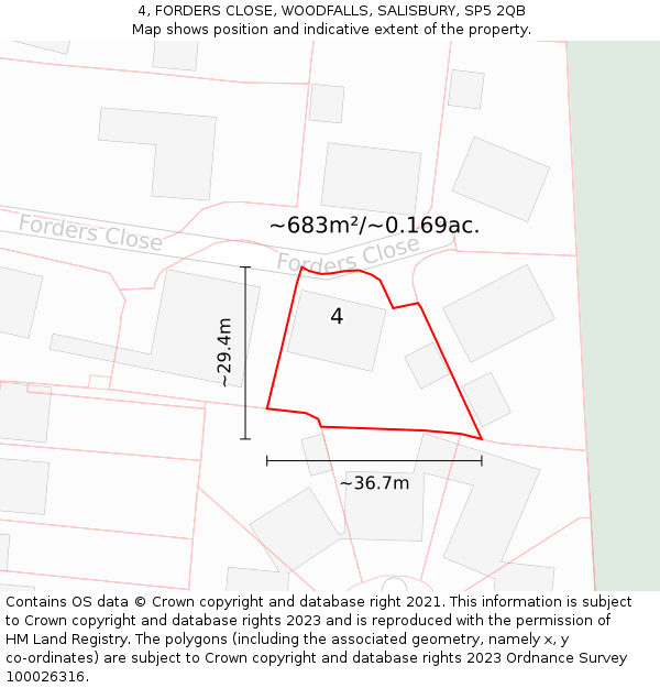 4, FORDERS CLOSE, WOODFALLS, SALISBURY, SP5 2QB: Plot and title map