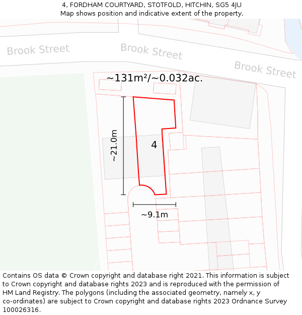 4, FORDHAM COURTYARD, STOTFOLD, HITCHIN, SG5 4JU: Plot and title map