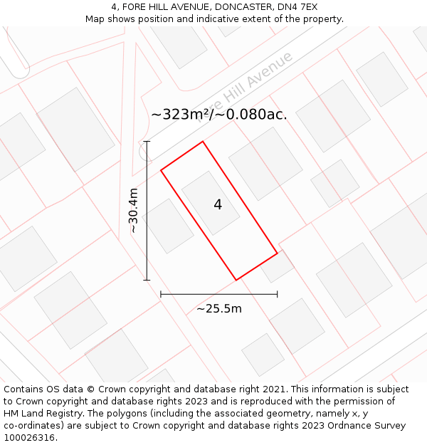 4, FORE HILL AVENUE, DONCASTER, DN4 7EX: Plot and title map