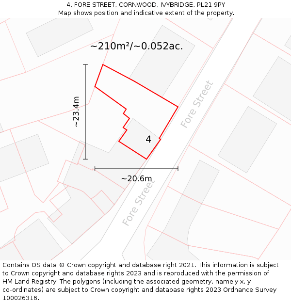 4, FORE STREET, CORNWOOD, IVYBRIDGE, PL21 9PY: Plot and title map