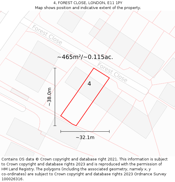 4, FOREST CLOSE, LONDON, E11 1PY: Plot and title map