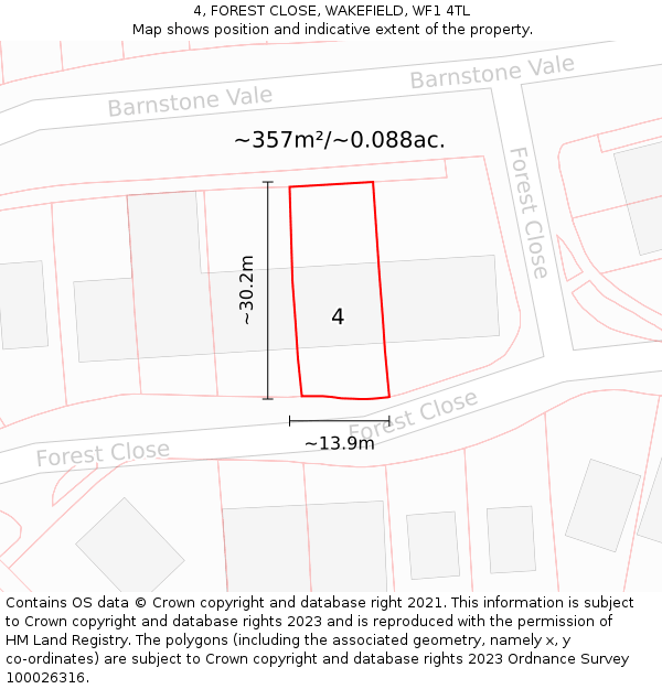 4, FOREST CLOSE, WAKEFIELD, WF1 4TL: Plot and title map