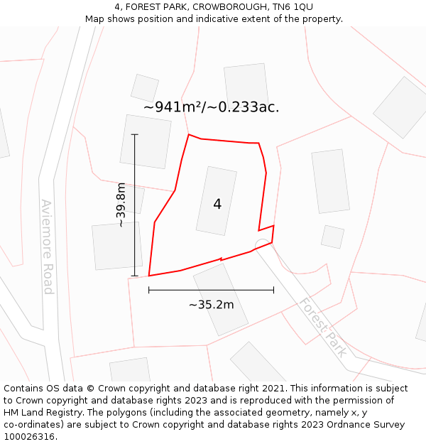 4, FOREST PARK, CROWBOROUGH, TN6 1QU: Plot and title map