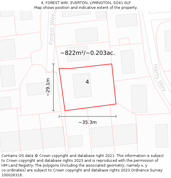 4, FOREST WAY, EVERTON, LYMINGTON, SO41 0LP: Plot and title map