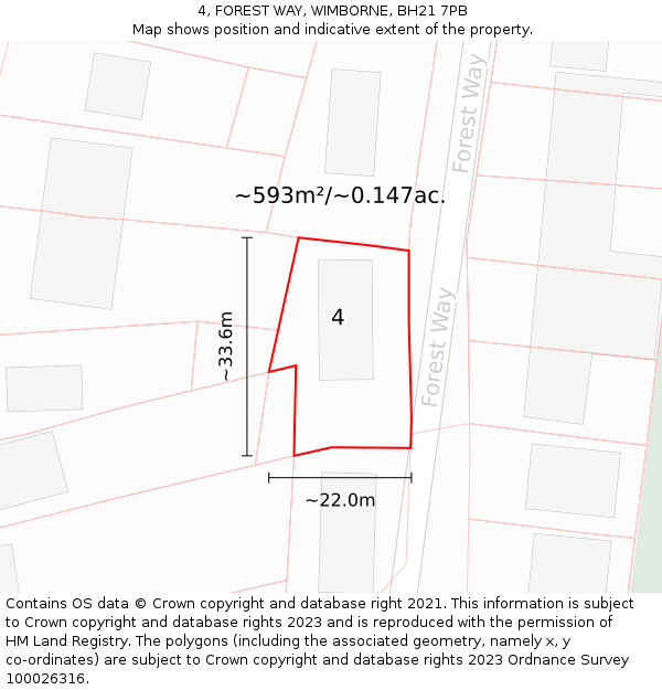 4, FOREST WAY, WIMBORNE, BH21 7PB: Plot and title map