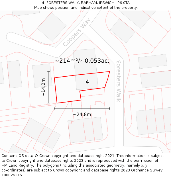 4, FORESTERS WALK, BARHAM, IPSWICH, IP6 0TA: Plot and title map