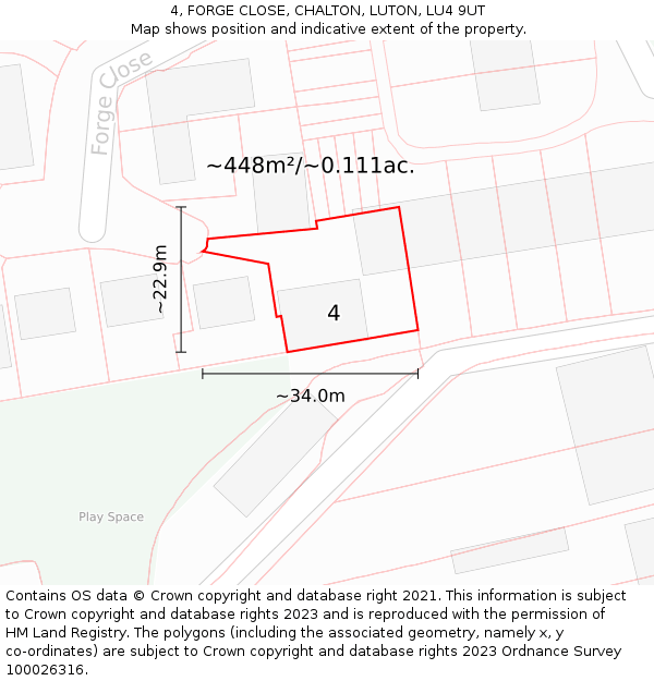 4, FORGE CLOSE, CHALTON, LUTON, LU4 9UT: Plot and title map