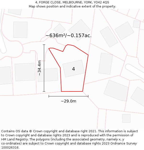 4, FORGE CLOSE, MELBOURNE, YORK, YO42 4QS: Plot and title map