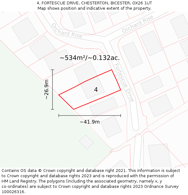 4, FORTESCUE DRIVE, CHESTERTON, BICESTER, OX26 1UT: Plot and title map