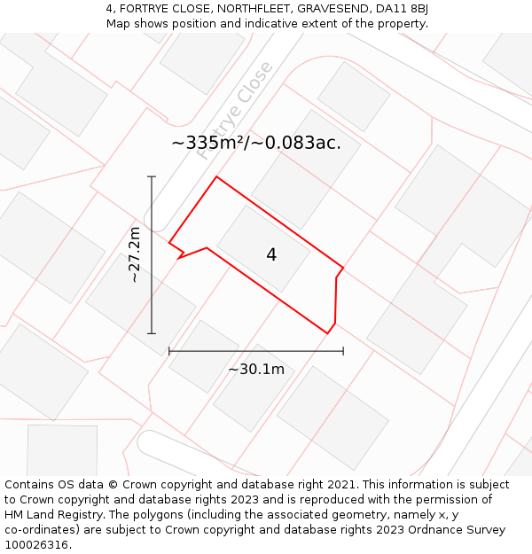 4, FORTRYE CLOSE, NORTHFLEET, GRAVESEND, DA11 8BJ: Plot and title map