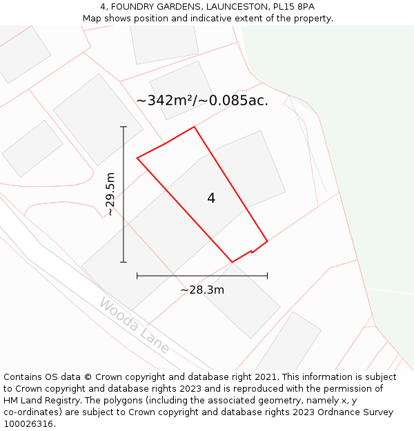 4, FOUNDRY GARDENS, LAUNCESTON, PL15 8PA: Plot and title map