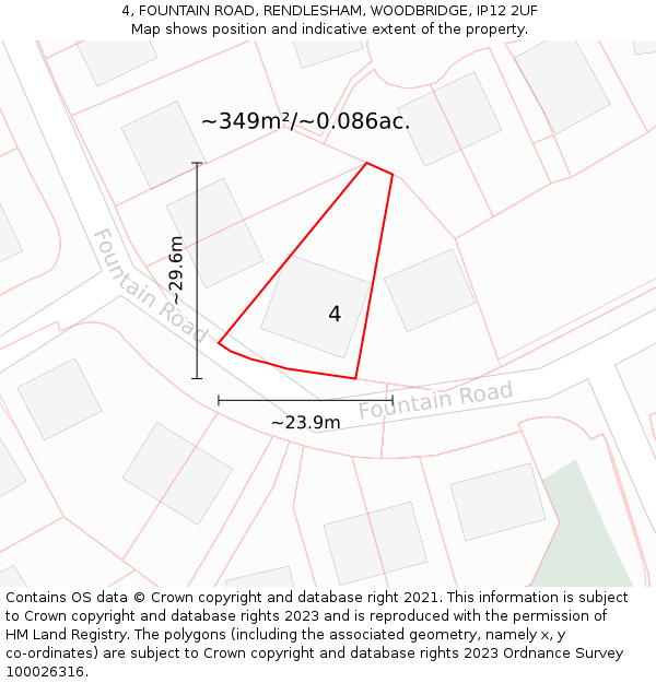 4, FOUNTAIN ROAD, RENDLESHAM, WOODBRIDGE, IP12 2UF: Plot and title map