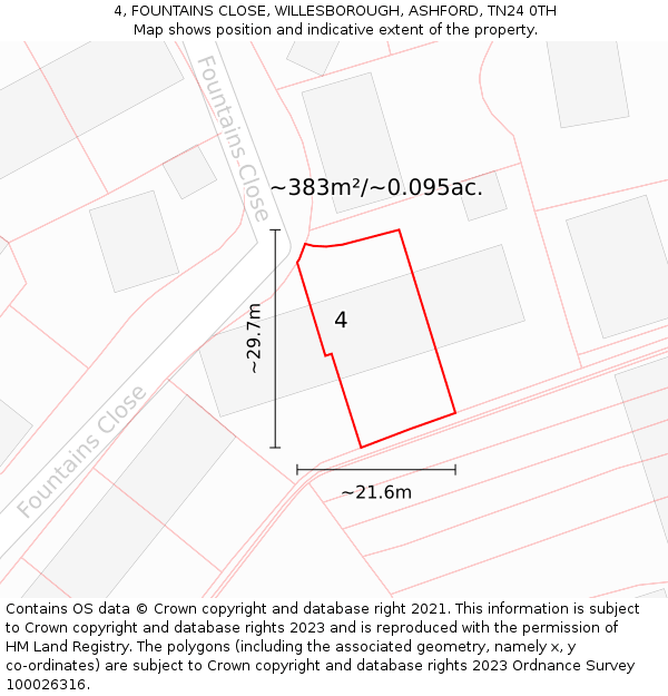 4, FOUNTAINS CLOSE, WILLESBOROUGH, ASHFORD, TN24 0TH: Plot and title map