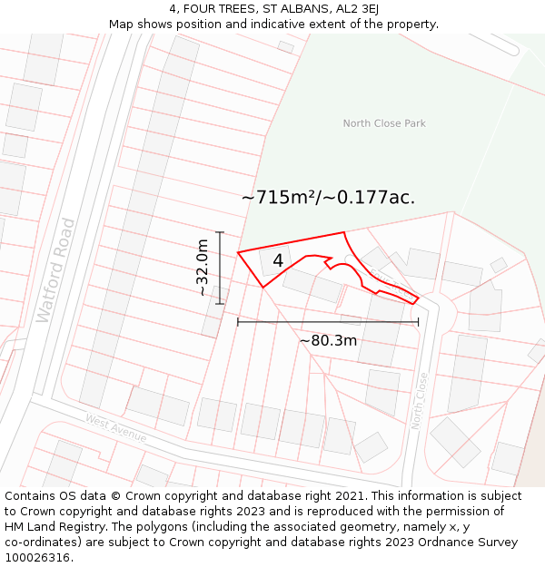 4, FOUR TREES, ST ALBANS, AL2 3EJ: Plot and title map