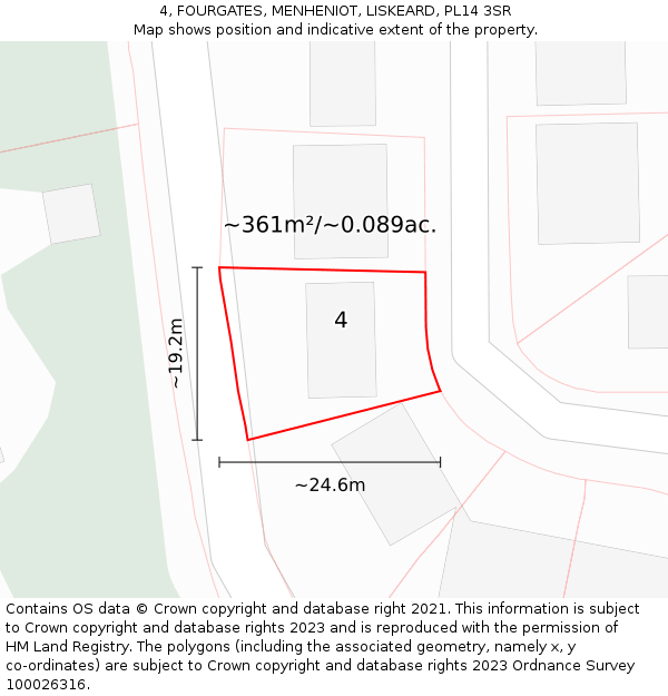 4, FOURGATES, MENHENIOT, LISKEARD, PL14 3SR: Plot and title map