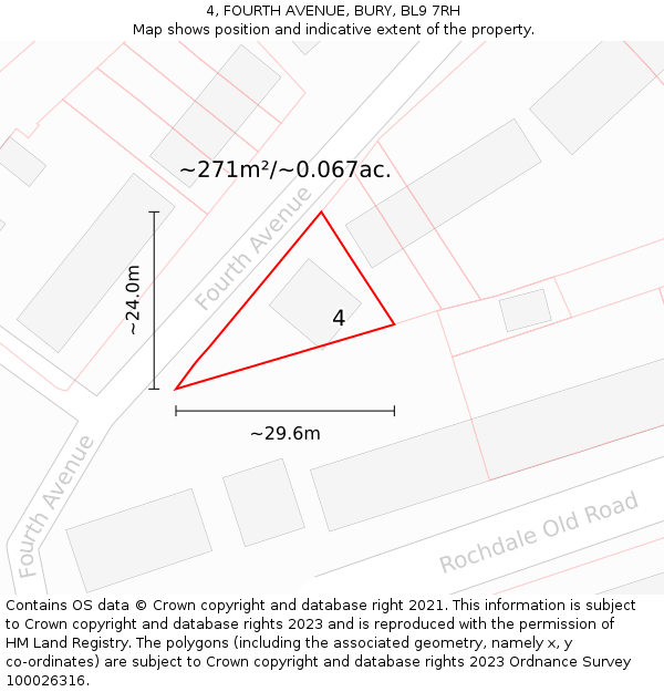 4, FOURTH AVENUE, BURY, BL9 7RH: Plot and title map