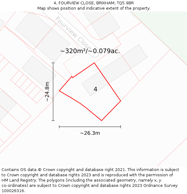 4, FOURVIEW CLOSE, BRIXHAM, TQ5 9BR: Plot and title map