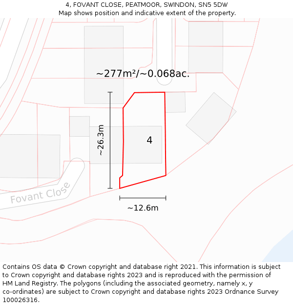 4, FOVANT CLOSE, PEATMOOR, SWINDON, SN5 5DW: Plot and title map