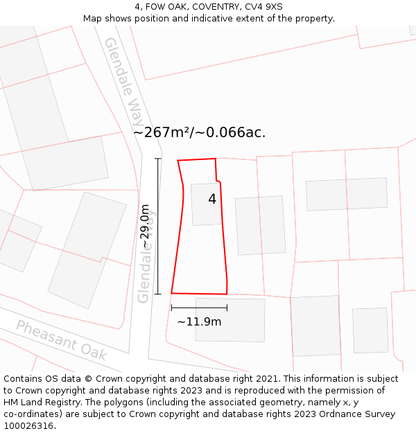 4, FOW OAK, COVENTRY, CV4 9XS: Plot and title map