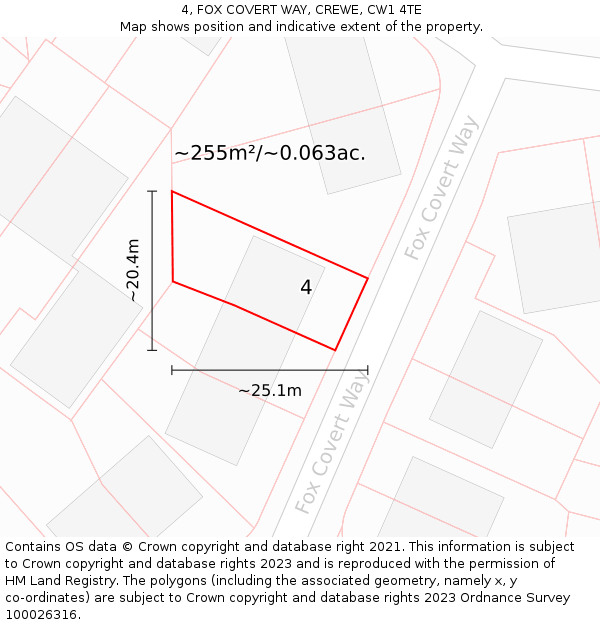 4, FOX COVERT WAY, CREWE, CW1 4TE: Plot and title map