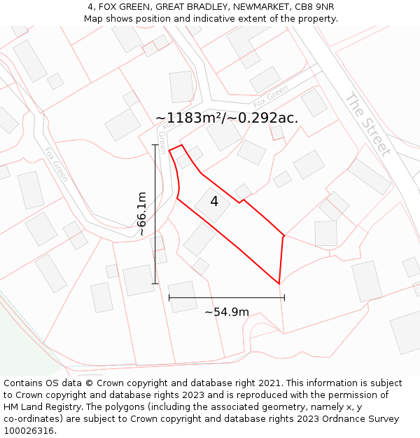 4, FOX GREEN, GREAT BRADLEY, NEWMARKET, CB8 9NR: Plot and title map