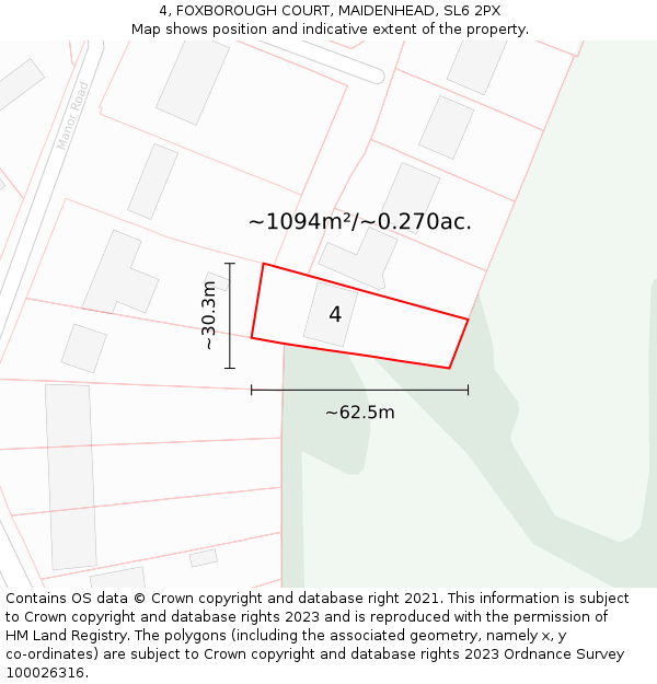 4, FOXBOROUGH COURT, MAIDENHEAD, SL6 2PX: Plot and title map