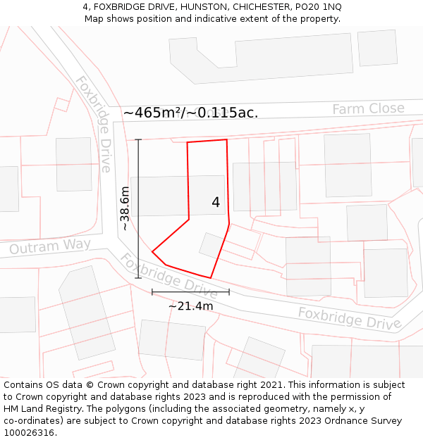 4, FOXBRIDGE DRIVE, HUNSTON, CHICHESTER, PO20 1NQ: Plot and title map