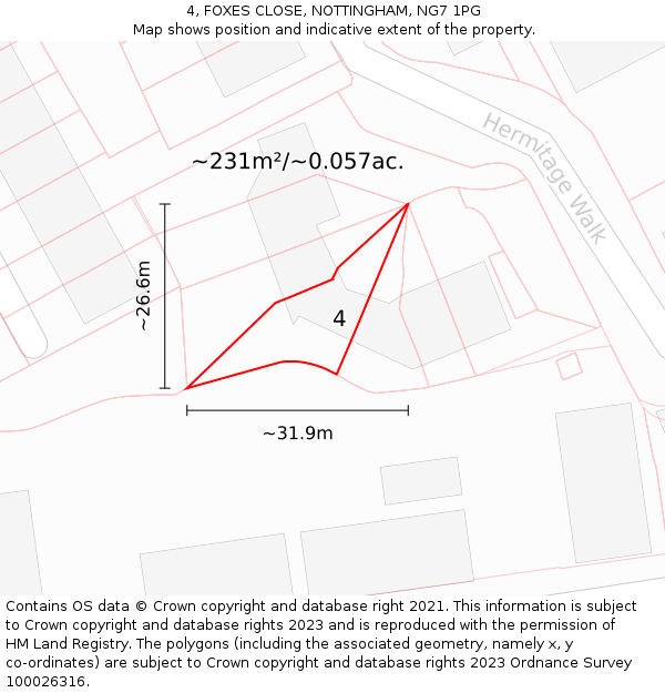 4, FOXES CLOSE, NOTTINGHAM, NG7 1PG: Plot and title map