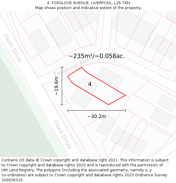 4, FOXGLOVE AVENUE, LIVERPOOL, L26 7AN: Plot and title map