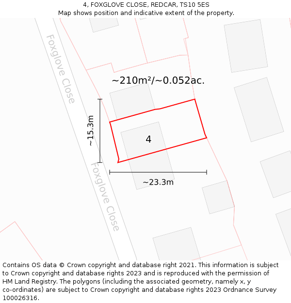 4, FOXGLOVE CLOSE, REDCAR, TS10 5ES: Plot and title map