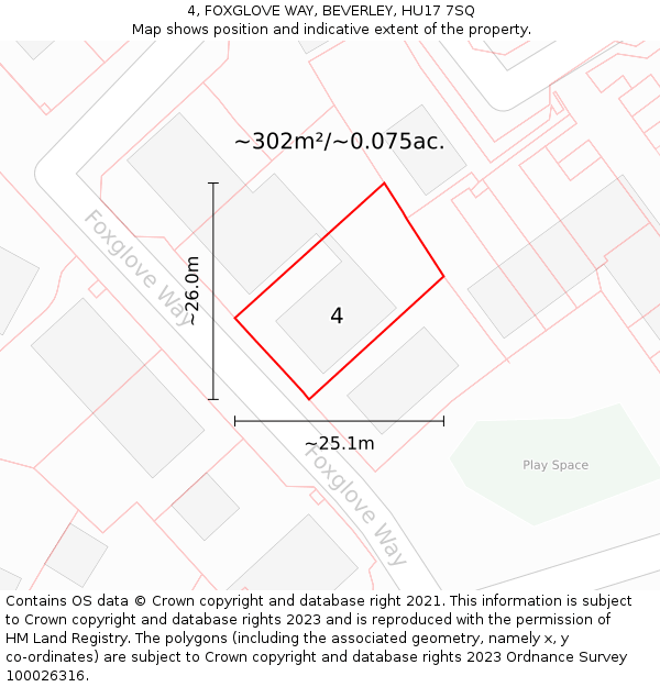 4, FOXGLOVE WAY, BEVERLEY, HU17 7SQ: Plot and title map