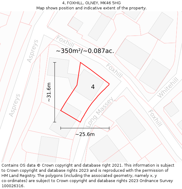 4, FOXHILL, OLNEY, MK46 5HG: Plot and title map