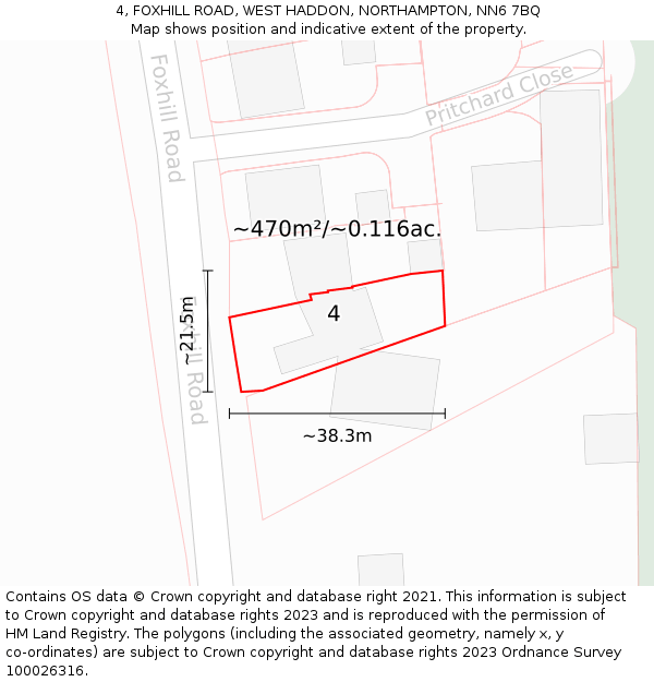4, FOXHILL ROAD, WEST HADDON, NORTHAMPTON, NN6 7BQ: Plot and title map