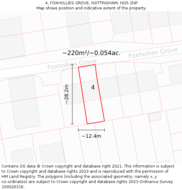 4, FOXHOLLIES GROVE, NOTTINGHAM, NG5 2NP: Plot and title map