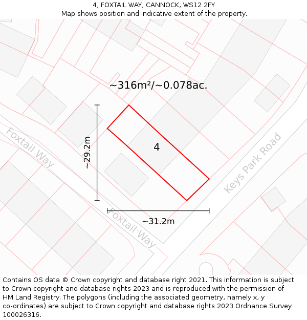 4, FOXTAIL WAY, CANNOCK, WS12 2FY: Plot and title map