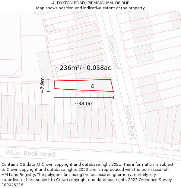 4, FOXTON ROAD, BIRMINGHAM, B8 3HP: Plot and title map