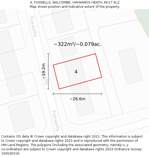 4, FOXWELLS, BALCOMBE, HAYWARDS HEATH, RH17 6LZ: Plot and title map