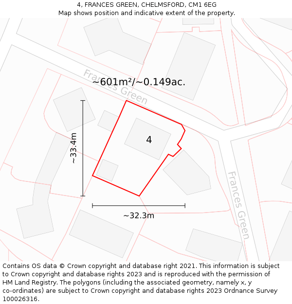 4, FRANCES GREEN, CHELMSFORD, CM1 6EG: Plot and title map