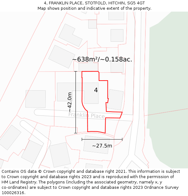 4, FRANKLIN PLACE, STOTFOLD, HITCHIN, SG5 4GT: Plot and title map