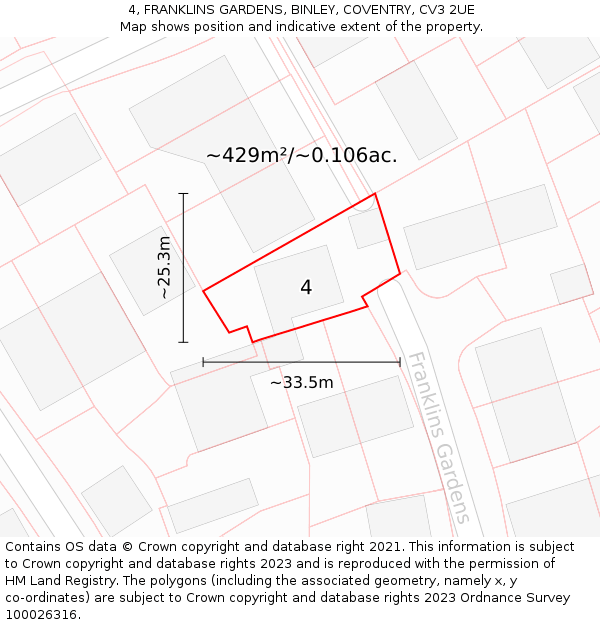 4, FRANKLINS GARDENS, BINLEY, COVENTRY, CV3 2UE: Plot and title map