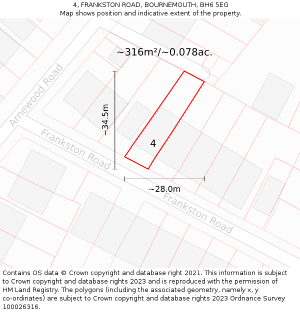 4, FRANKSTON ROAD, BOURNEMOUTH, BH6 5EG: Plot and title map