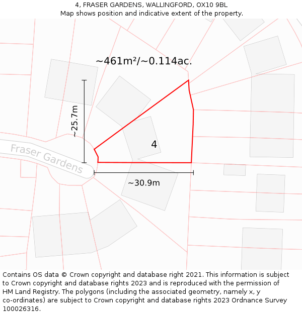 4, FRASER GARDENS, WALLINGFORD, OX10 9BL: Plot and title map