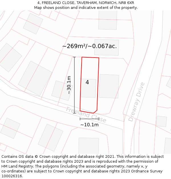 4, FREELAND CLOSE, TAVERHAM, NORWICH, NR8 6XR: Plot and title map