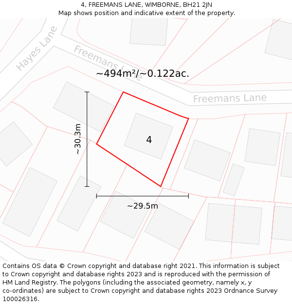 4, FREEMANS LANE, WIMBORNE, BH21 2JN: Plot and title map
