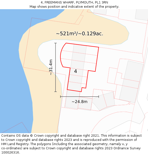 4, FREEMANS WHARF, PLYMOUTH, PL1 3RN: Plot and title map