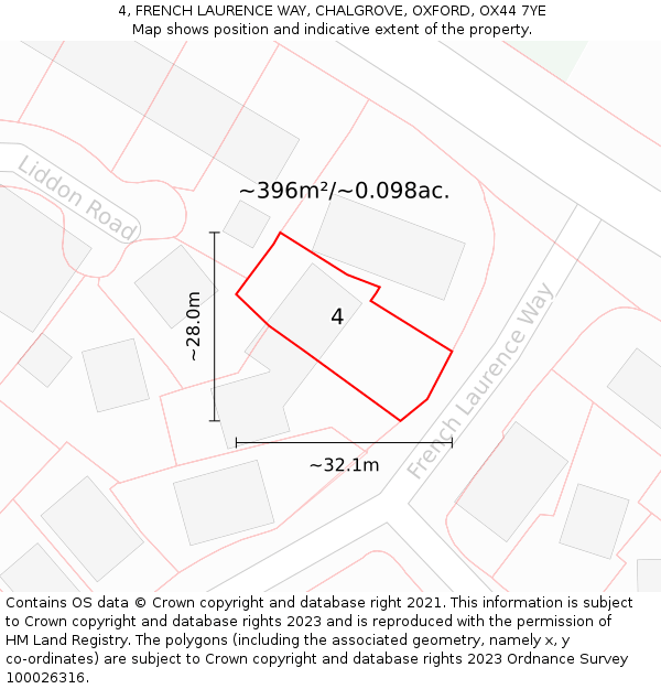 4, FRENCH LAURENCE WAY, CHALGROVE, OXFORD, OX44 7YE: Plot and title map