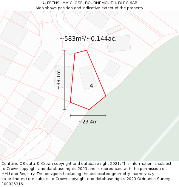 4, FRENSHAM CLOSE, BOURNEMOUTH, BH10 6AR: Plot and title map