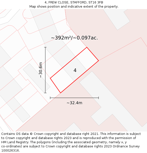 4, FREW CLOSE, STAFFORD, ST16 3FB: Plot and title map