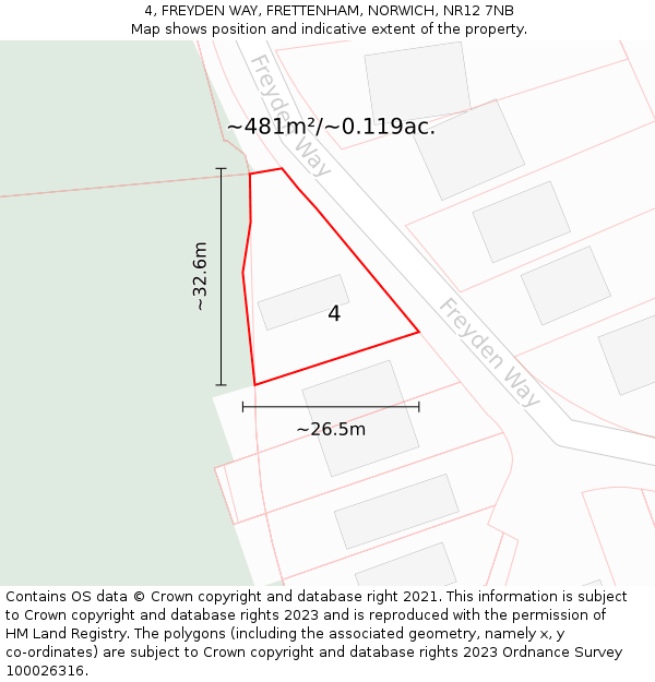 4, FREYDEN WAY, FRETTENHAM, NORWICH, NR12 7NB: Plot and title map